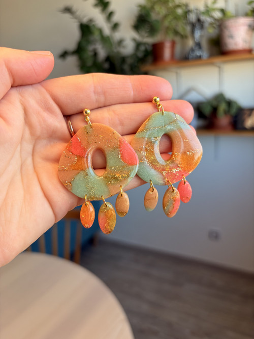 Boho náušnice z polymerové hmoty Sculpey