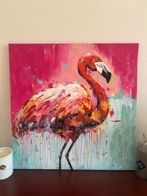Ručně malovaný obraz Flamingo, 60x60cm
