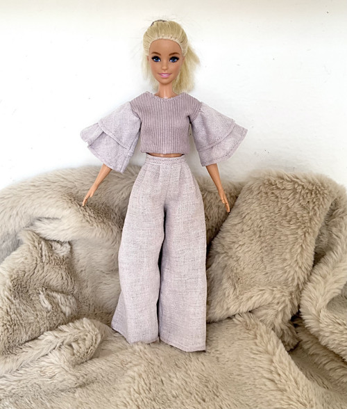 Sada oblečení z lnu pro panenky Barbie a podobně
