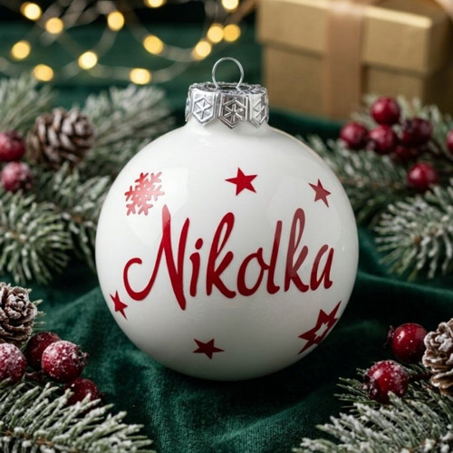 Personalizovaná vánoční baňka se jménem bílá