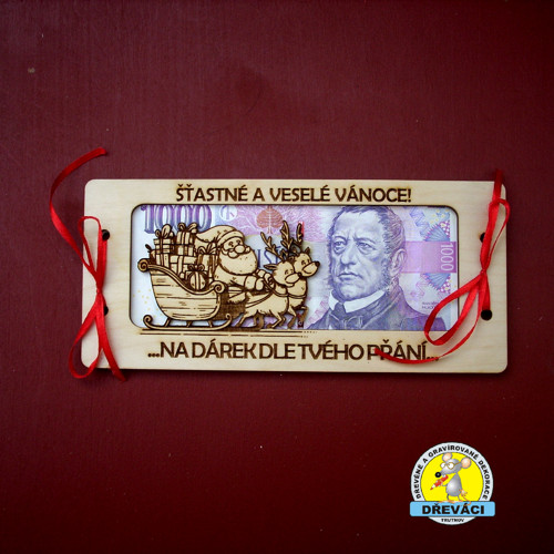 Dárková vánoční dřevěná obálka na peníze KV0369 G