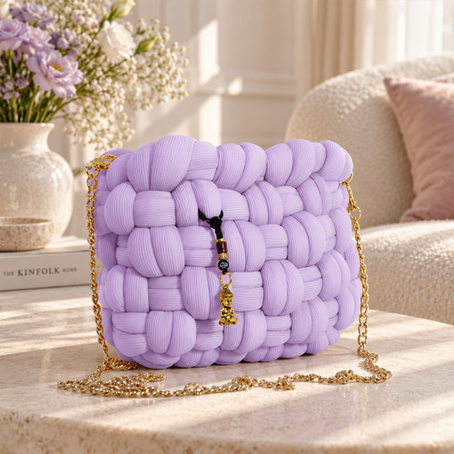 Lavender Bloom Mini chunky kabelka – ručně pletená — foto 1