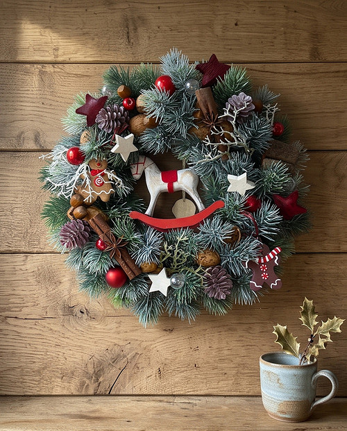 Adventní věnec s koníkem a vánočním kořením