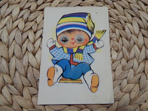 Mrkací pohlednice A. FINGERLANDOVÁ - kluk sáňkuje