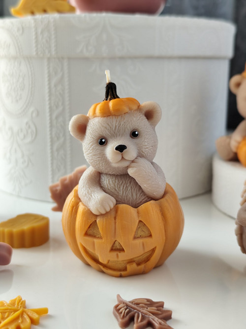 Pumpkin and Teddy Bear Candles L NH - Sójový vosk