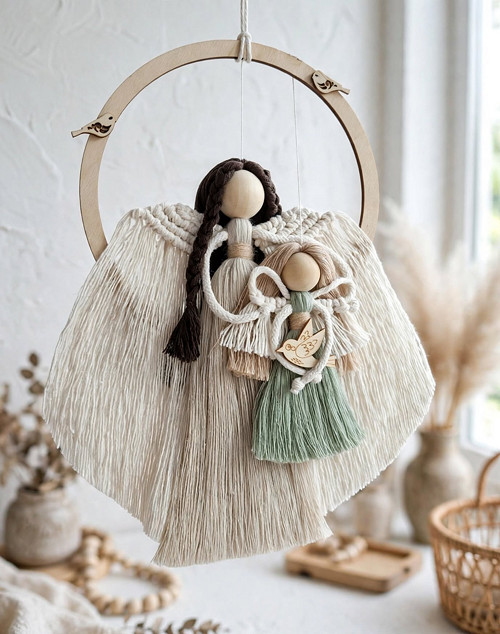 Macramé anděl strážný v kruhu – Velký a malý anděl