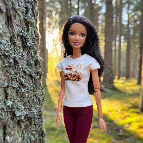 Tričko pro Barbie - Lesní houby, smetanové