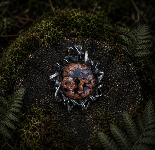 Přívěsek z obsidiánu - gothic cínovaný šperk 6