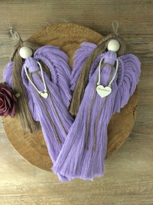 Macrame andělka v boho stylu - 2x levandulová.