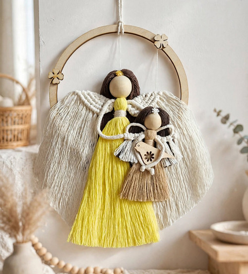 Macramé anděl strážný v kruhu – Velký a malý anděl