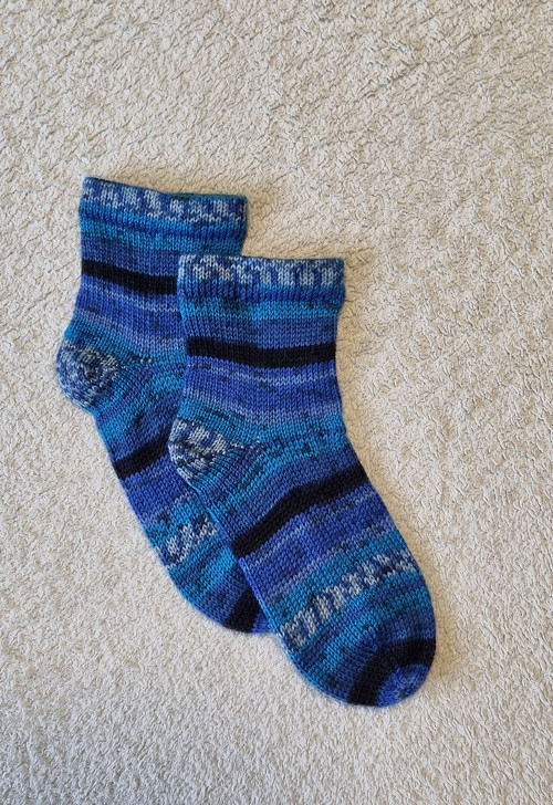 Pletené vzorované modré vlněné ponožky vel. 36/37