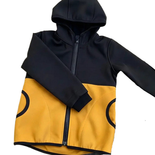 Softshell bunda dětská černá/hořčic. Fleece