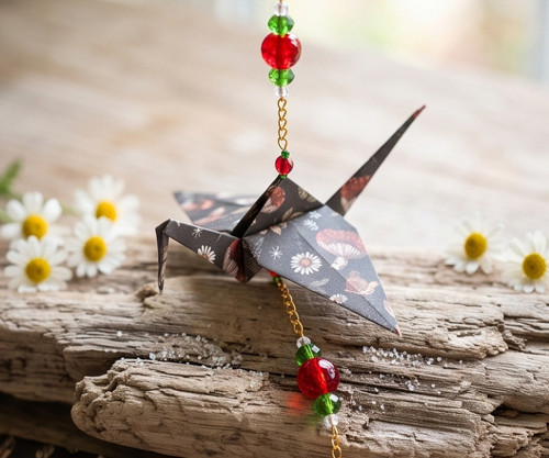 Origami závěs s šesti jeřáby - lesní flora