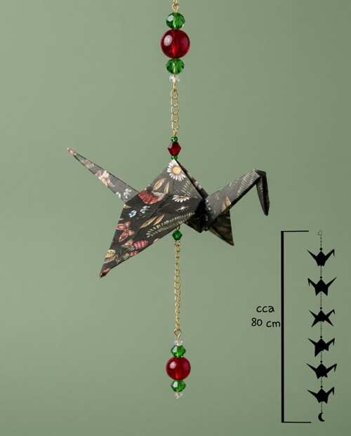 Origami závěs s šesti jeřáby - lesní flora