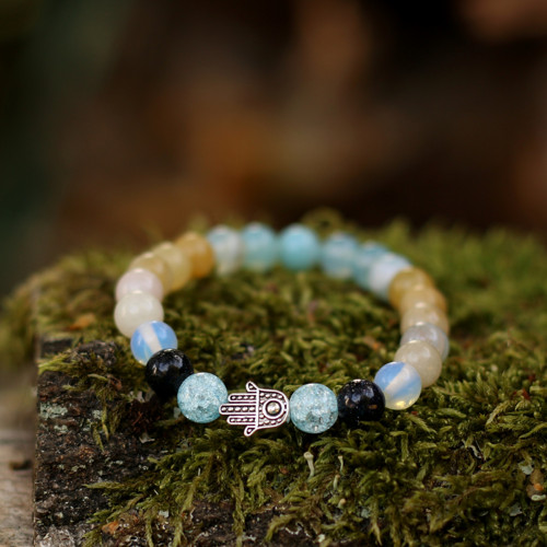 Náramek z minerálů - hamsa - 18,5 cm