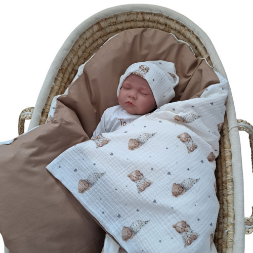 Péřová zavinovačka - mušelín medvídci s hnědou