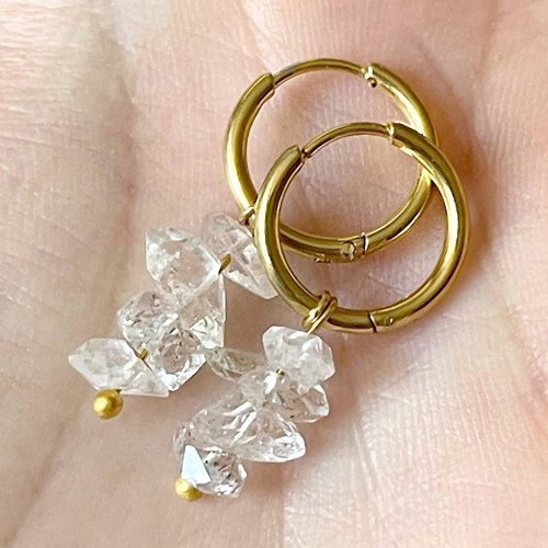 Náušnice herkimer diamanty, zlatá ocel E014