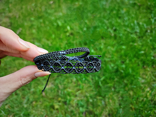 Set 2 macramé náramků, černá - modrá