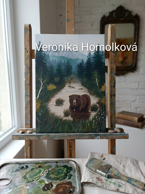 Močál s medvědem - autorská reprodukce.
