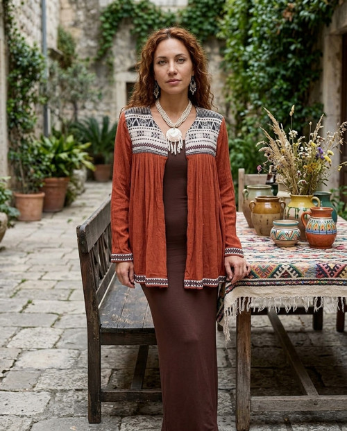 Kardigan boho terakota — foto 1