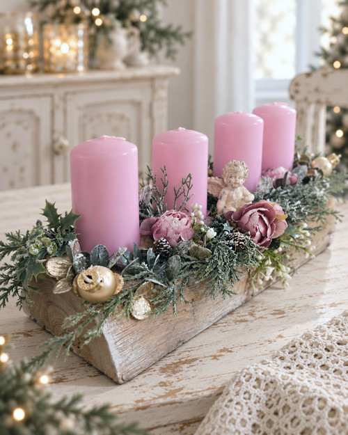 Vánoční shabby chic svícen s andílkem
