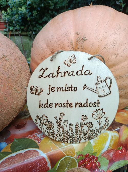 Cedulka Zahrada je radost - kulatá