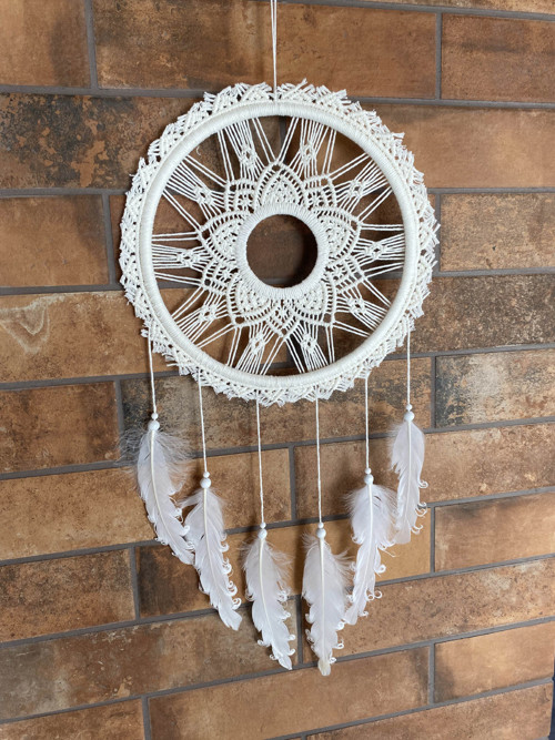 Romantický, bílý lapač snů - macramé