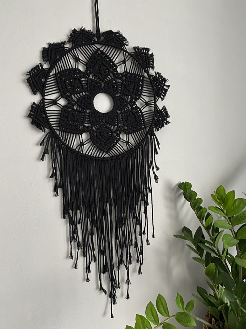 Velký černý lapač snů - macramé