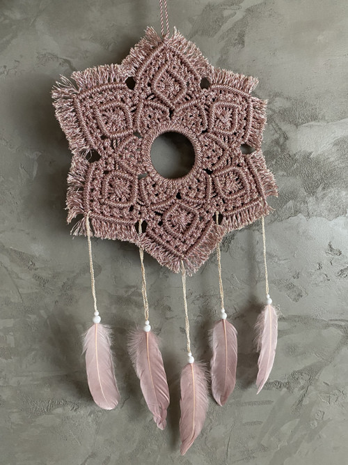 Rose gold lapač snů mandala - macramé