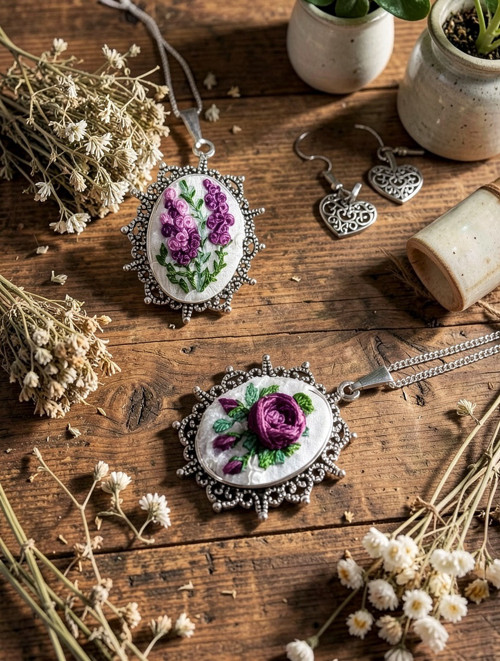 Lavender vintage vyšívaný přívěsek