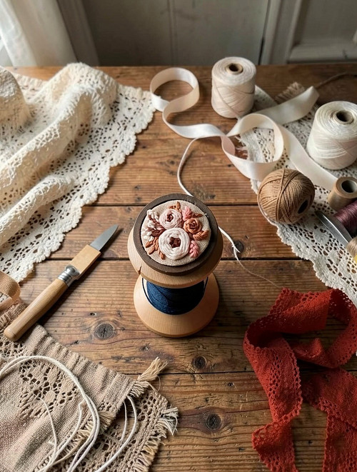 Rose vintage vyšívaná brož