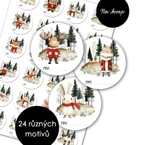 Vánoční samolepky - z lesa, 24 různých obrázků
