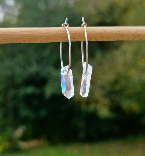 Křišťál aqua aura*náušnice*kruhy*ocel