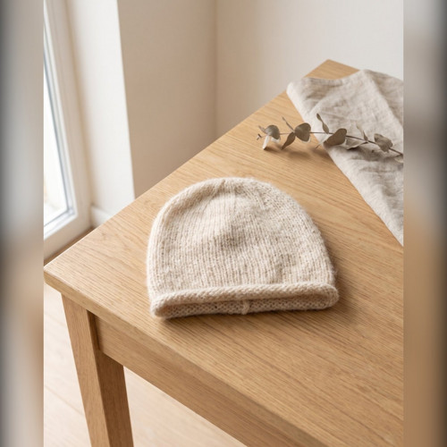 Pletená beanie čepice z alpakové směsi - béžová