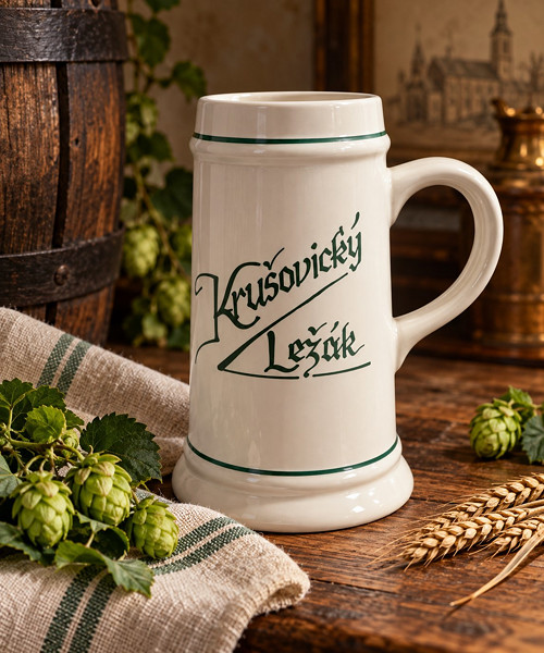 Retro keramický korbel Krušovický Ležák 0,5l