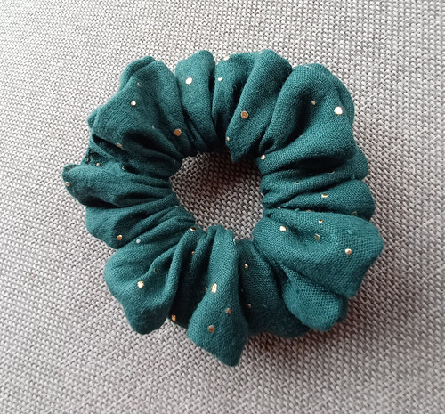 Scrunchie - petrolejová se zlatem