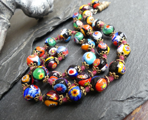 Millefiori starožitný náhrdelník, vyvazovaný