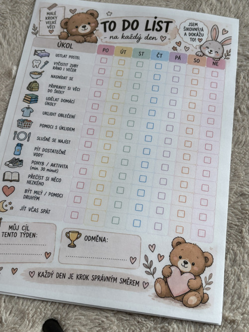 TO DO LIST PRO DĚTI – týden plný úspěchů - méďa