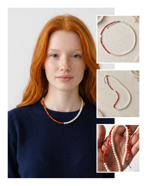 Náhrdelník říční perly / oranžový avanturín