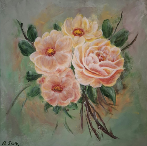 Obraz, čajové růže, akryl, plátno 40x40