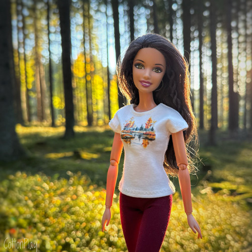 Tričko pro Barbie - Krajina s jezerem, smetanové