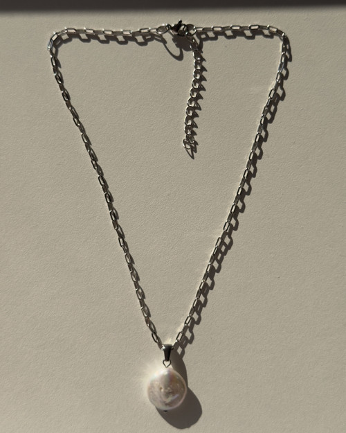 Coin Pearl Necklace - Silver