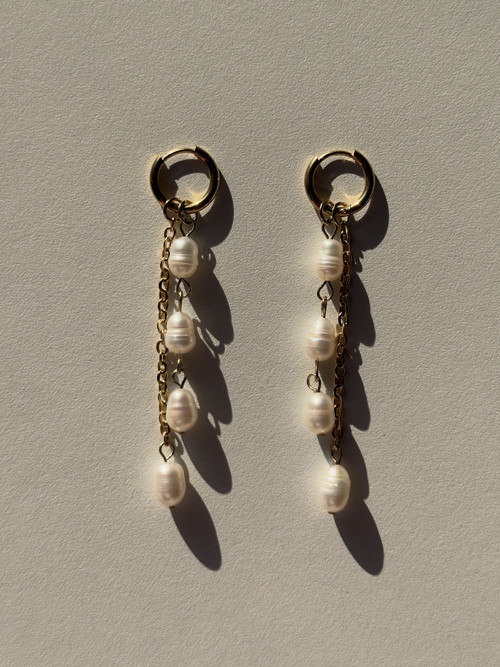 Pearl Hoop Earrings - Gold