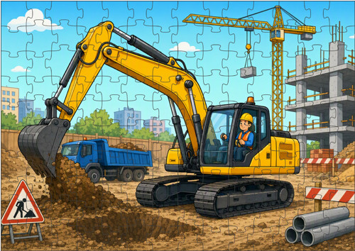 PUZZLE 120 dílků s kresleným bagrem