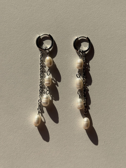 Pearl Hoop Earrings - Silver