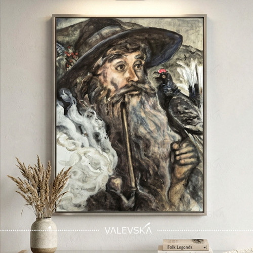 Krakonoš a tetřívek, malba, originál 75x55cm