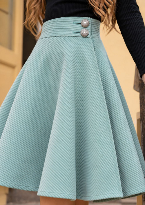 Kolová Manšestrová Sukně Silnější Knoflíky - Mint