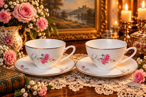 Tête-à-tête z bílého porcelánu (2 sety)