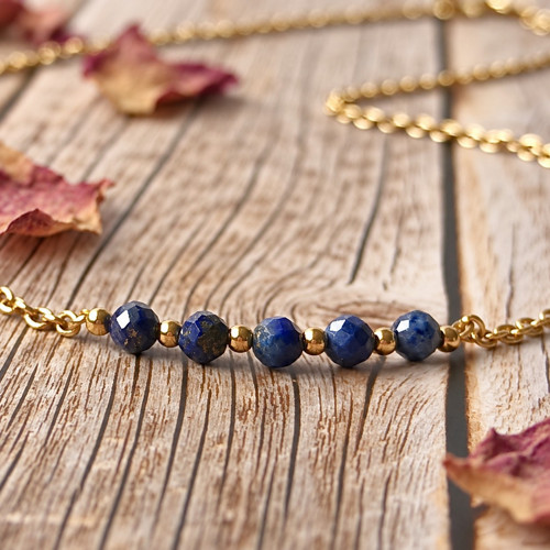 Náhrdelník z lapise lazuli - ocel PVD Ligth Gold