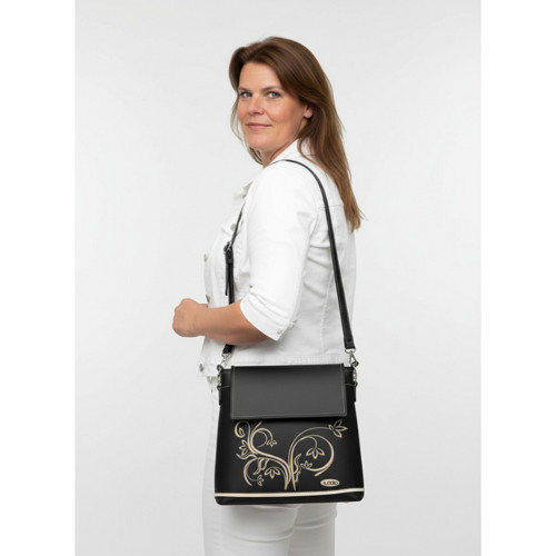 Crossbody kabelka Evi Black – vyšívaný vzor